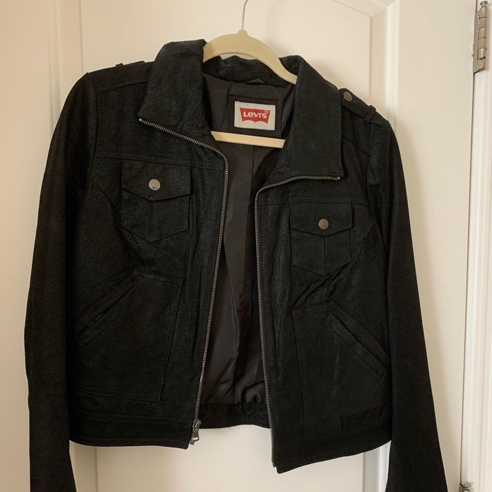 Levis Black Aged Genuine Leather Motorcycle Jacket